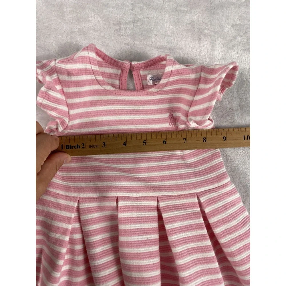 Ralph Lauren Dress Baby Sz 5M Pink Striped Flare Short Sleeve Summer Spring